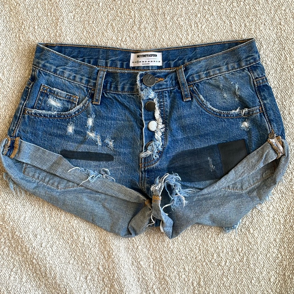 One Teaspoon Blue Distressed Jean Shorts